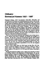 Obituary : Emmanuel Hansen 1937-1987