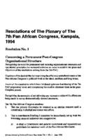 Resolutions of the plenary of the 7th Pan African Congress, Kampala, 1994