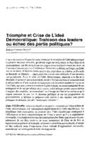 Triomphe et crise de l'idée démocratique : trahison des leaders ou échec des partis politiques?