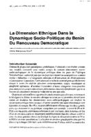 La dimension ethnique dans la dynamique socio-politique du Bénin du Renouveau Démocratique