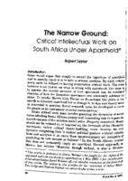 The narrow ground : critical intellectual work on South Africa under apartheid