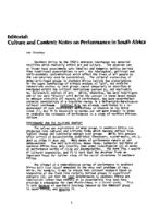 Editorial : Culture and context: notes on performance in South Africa