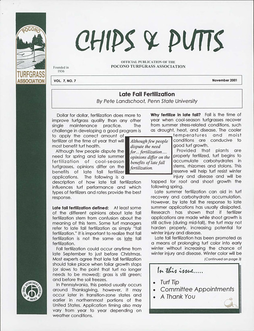 Chips & putts. Vol. 7 no. 7 (2001 November)