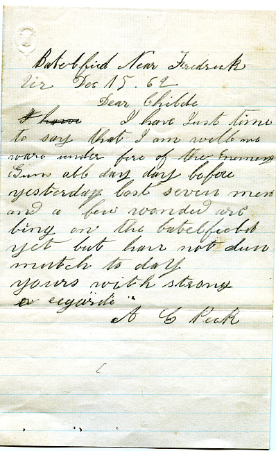 Abel Peck Letter : December 15, 1862