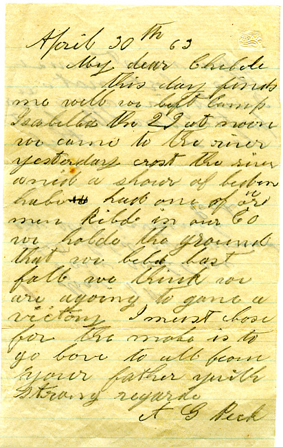Abel Peck Letter : April 30, 1863