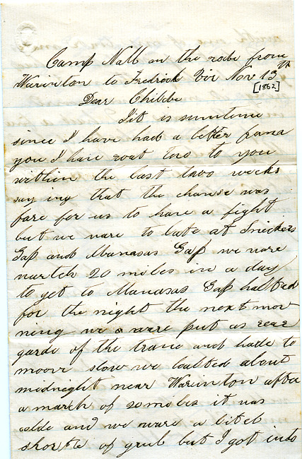 Abel Peck Letter : November 13, 1862