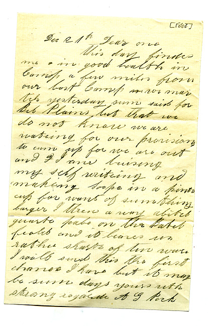 Abel Peck Letter : December 21, 1862