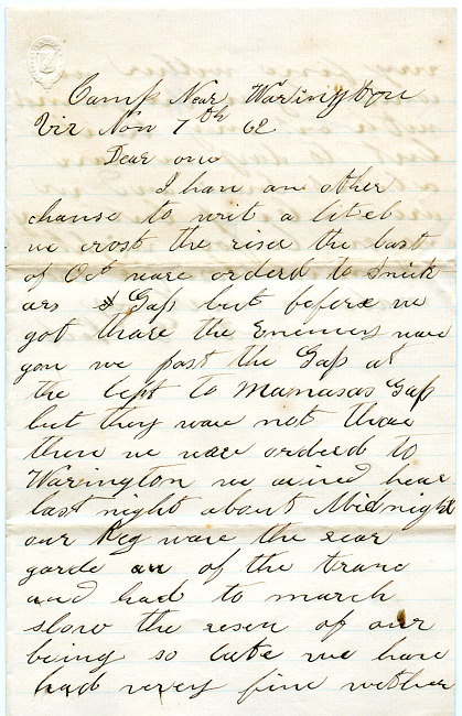 Abel Peck Letter : November 7, 1862
