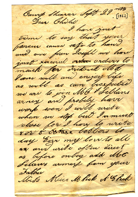 Abel Peck Letter : September 29, 1862