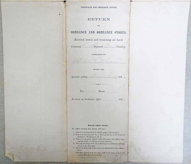 Benjamin D. Pritchard Military Records : Return of Ordnance and Ordnance Stores (Dec. 31, 1862)