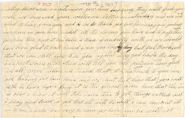 Sarah Noddins Letter : May 2, 1865