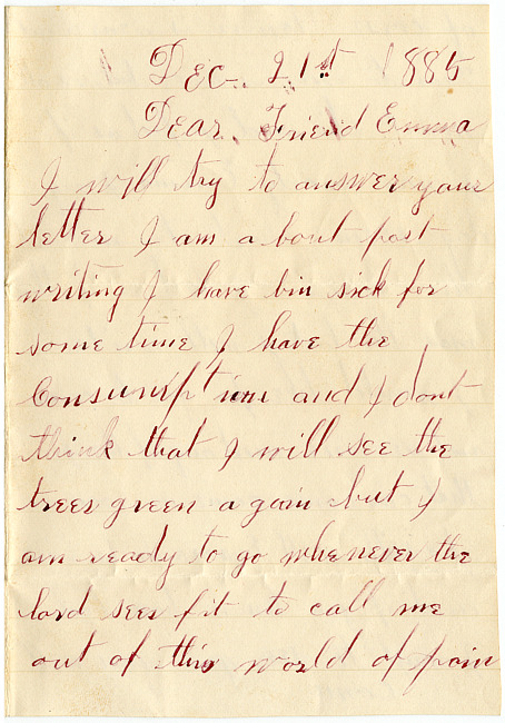 Mary Birman Letter : December 21, 1885