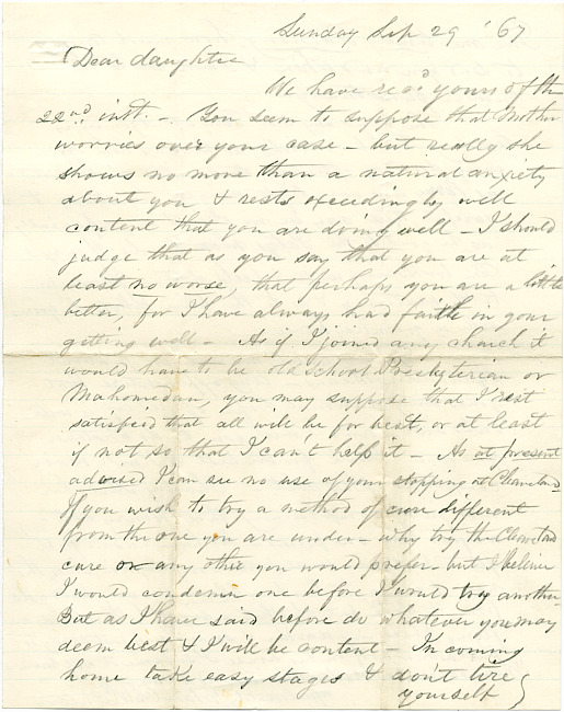 Cathcart Letter : September 29, 1867 (From C.W. Cathcart)