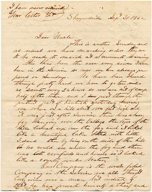 Cathcart Letter : September 21, 1862