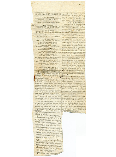 Cathcart Newspaper Clippings, 1860-61 : "National Democratic Nominations: Our Candidate for Congress," July 9, 1860