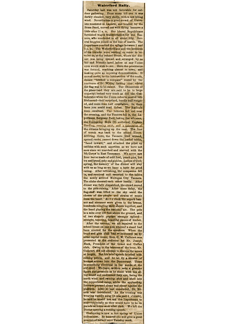 Cathcart Newspaper Clippings, 1865-68 : "Waterford Rally," October 3, 1868