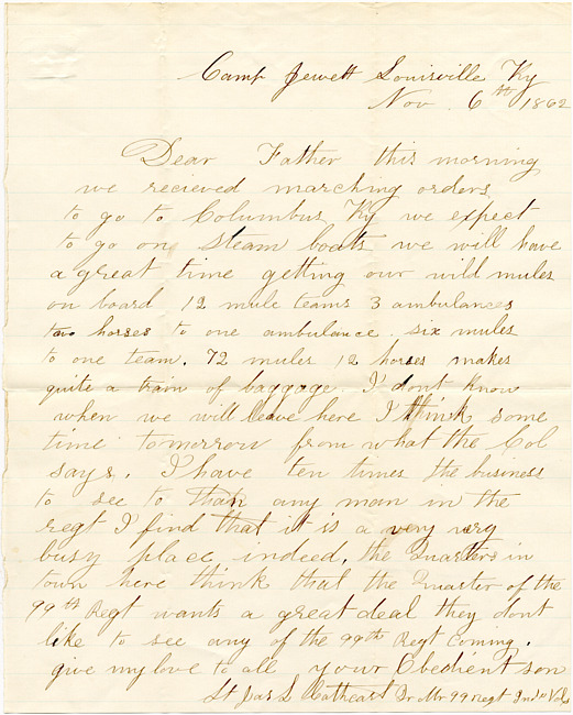 Cathcart Letter : November 6, 1862