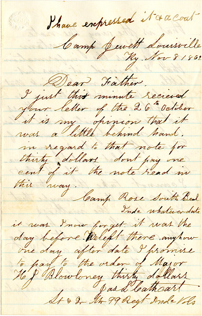 Cathcart Letter : November 8, 1862