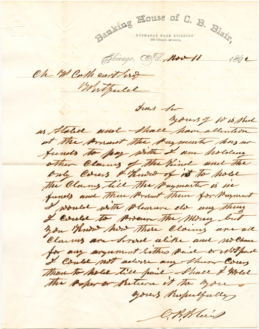 Cathcart Letter : November 11, 1862