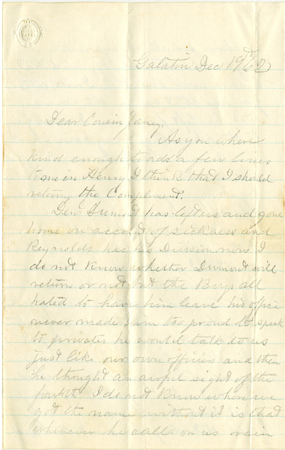 Cathcart Letter : December 19, 1862