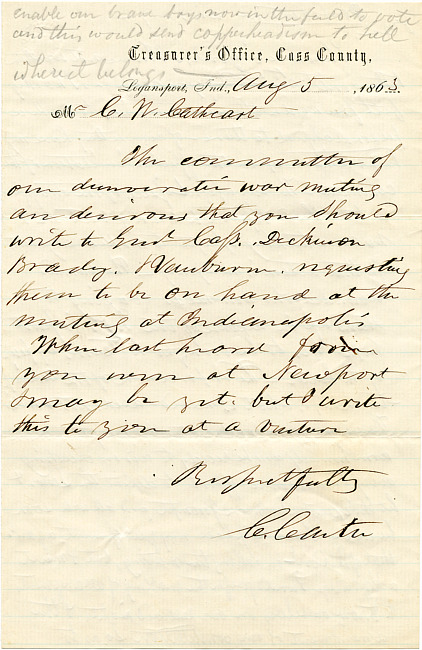 Cathcart Letter : August 5, 1863