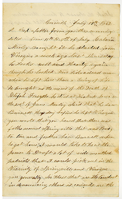 Thomas J. Davis Letter : July 19, 1862