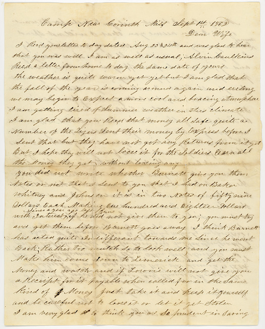 Thomas J. Davis Letter : September 1, 1862