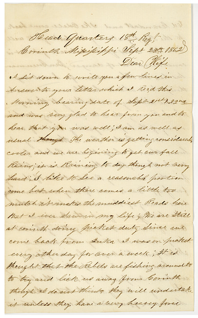 Thomas J Davis Letter : September 28, 1862