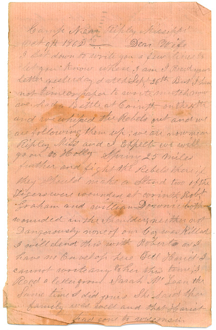 Thomas J. Davis Letter : October 9, 1862