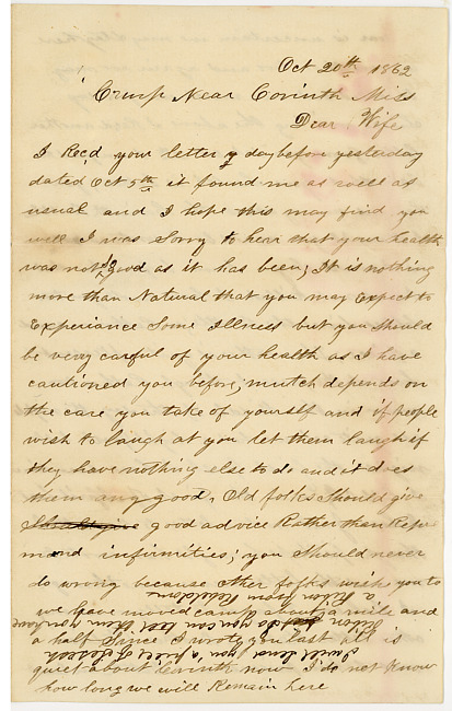 Thomas J. Davis Letter : October 20, 1862