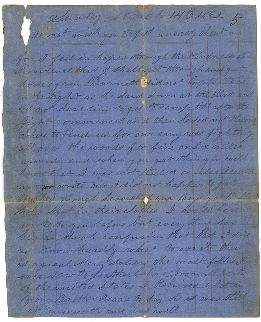 Thomas J. Davis Letter : March 14, 1862