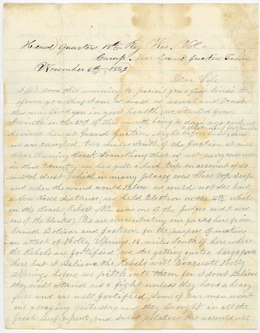 Thomas J. Davis Letter : November 6, 1862