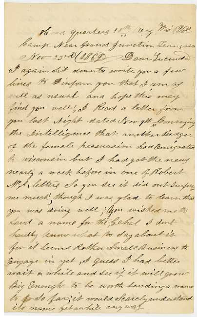 Thomas J. Davis Letter : November 23, 1862