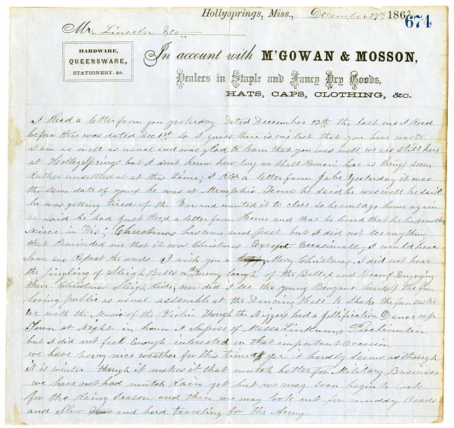Thomas J. Davis Letter : December 29, 1862