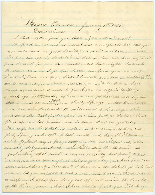 Thomas J. Davis Letter : January 8, 1863