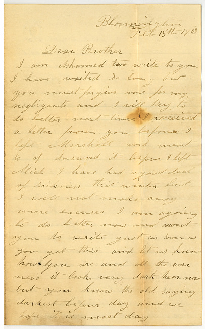 Thomas J. Davis Letter : February 15, 1863