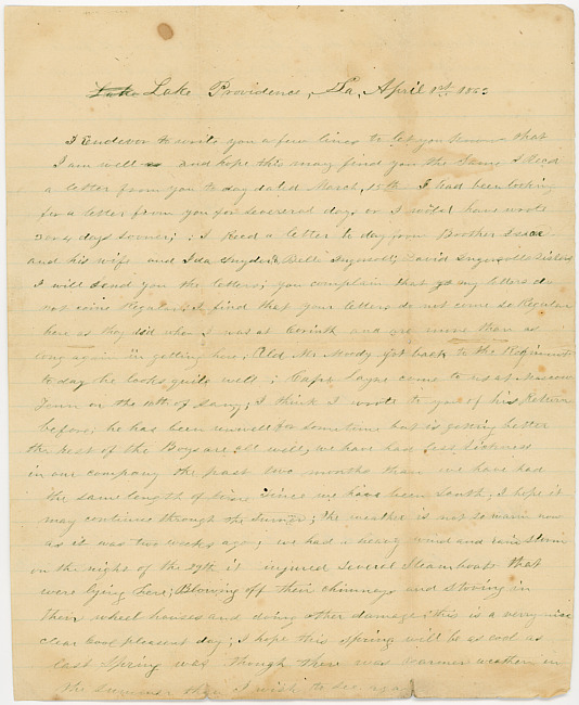 Thomas J. Davis Letter : April 1, 1863