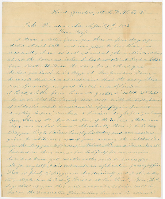 Thomas J. Davis Letter : April 10, 1863