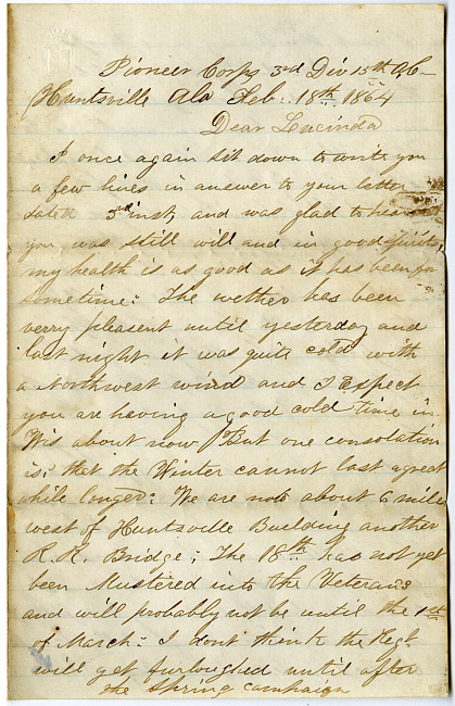 Thomas J. Davis Letter : February 18, 1864