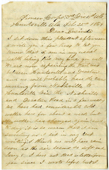 Thomas J. Davis Letter : February 22, 1864