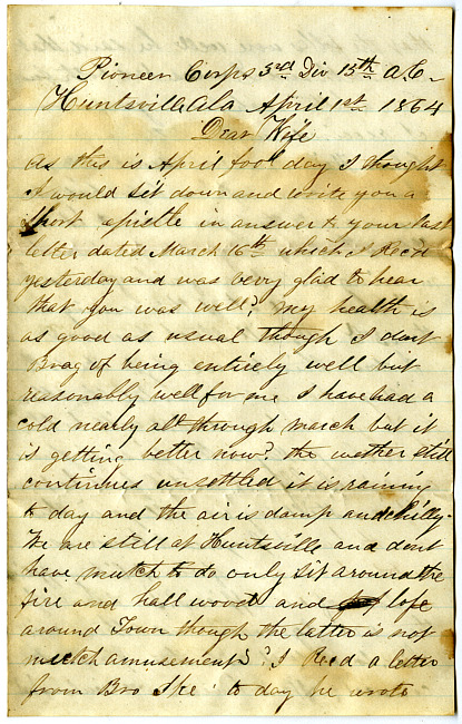 Thomas J. Davis Letter : April 1, 1864