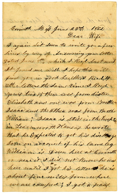 Thomas J. Davis Letter : June 23, 1862