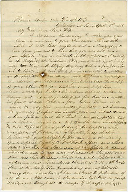 Thomas J. Davis Letter : April 8, 1865