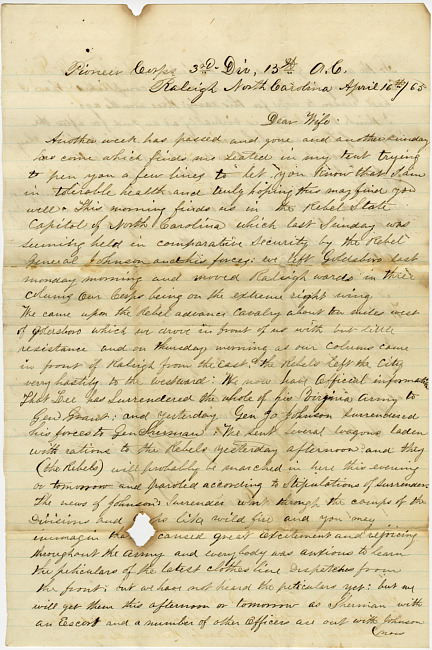 Thomas J. Davis Letter : April 16, 1865