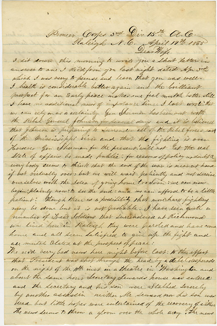 Thomas J. Davis Letter : April 19, 1865