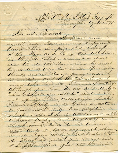 William DeLoss Hawkins Letter : April 10 1863