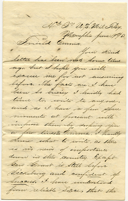 William DeLoss Hawkins Letter : June 19 1863