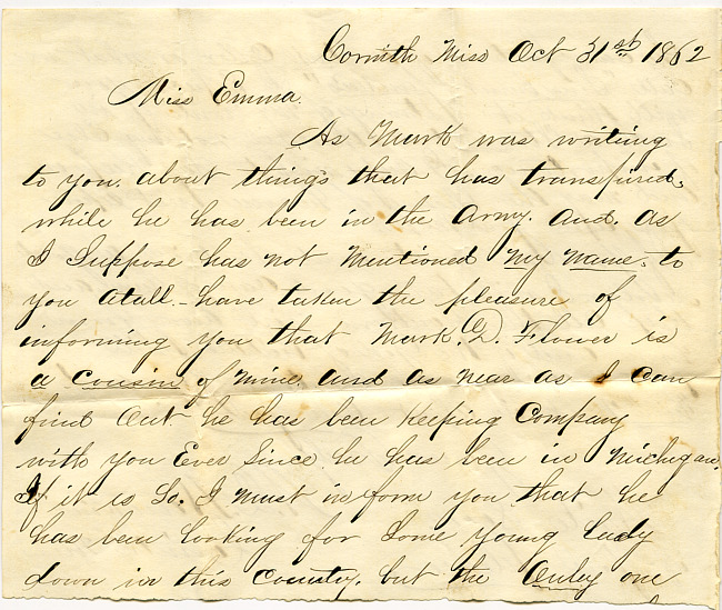 William DeLoss Hawkins Letter : October 31, 1862