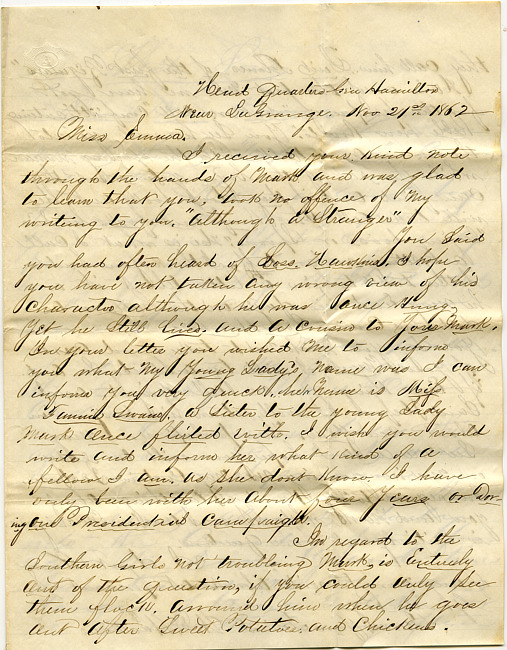 Mark Flower & William DeLoss Hawkins Letter : November 21 1862
