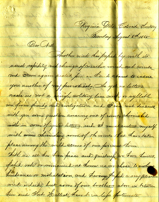 Havens Letter : August 6 1865